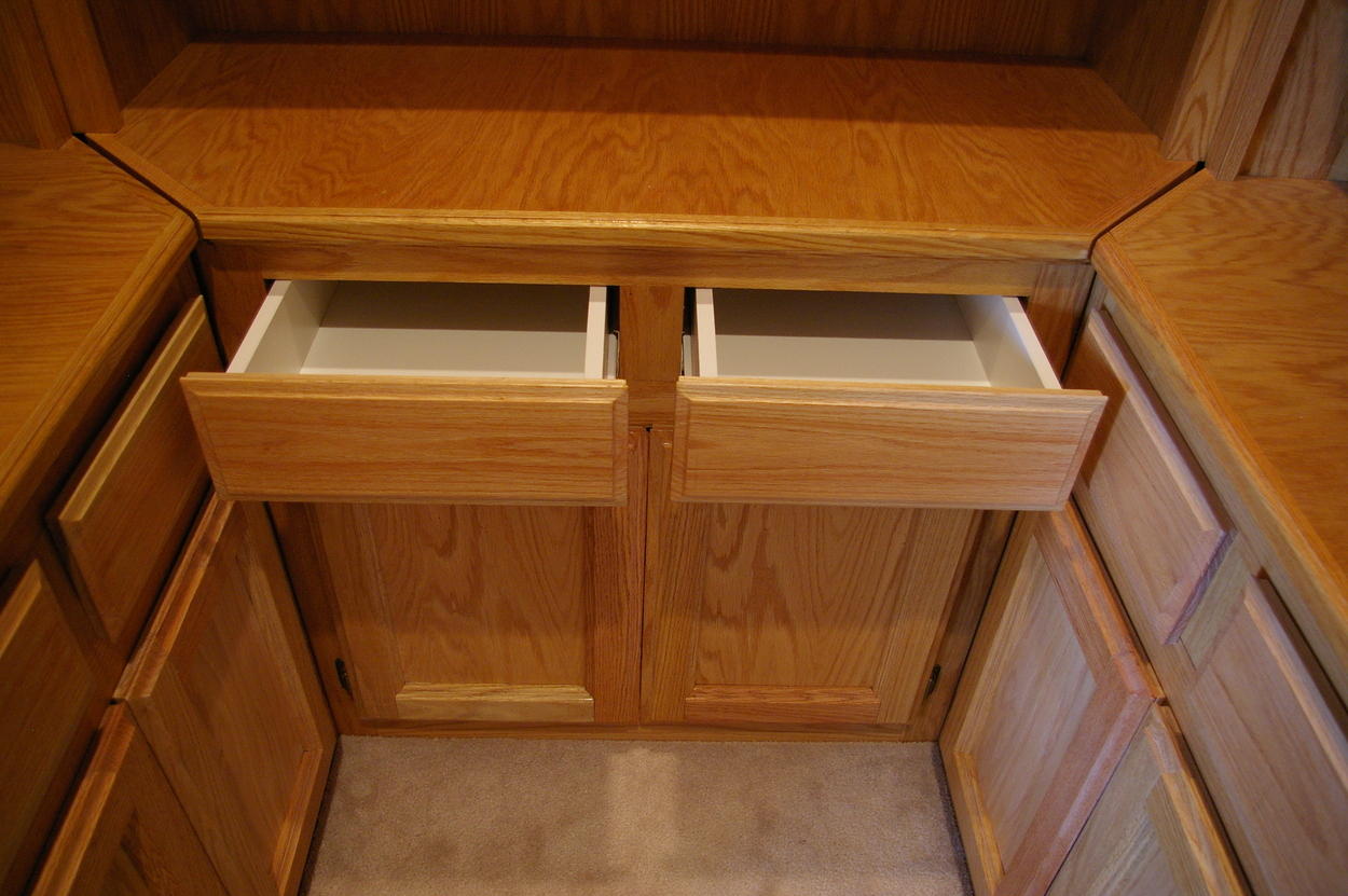 Closer view of drawers - White material is melamine
